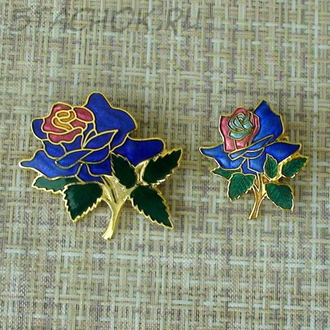 Парные броши "Розочки" клуазоне (Тайвань)