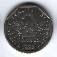 2 франка 1993 г. Франция, 50 лет Национальному движению сопротивления