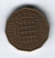 3 пенса 1953 г. редкий год Великобритания