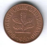 2 пфеннига 1980 г. Германия ФРГ