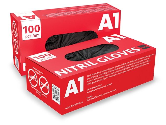 А1 NITRIL GLOVES Нитриловые перчатки, черные, размер M, (упаковка 100 шт.)