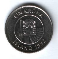 1 крона 1992 г. Исландия