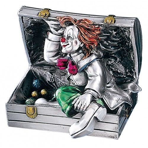 Серебряная коллекционная фигурка клоуна в чемодане, высота 11 см (Италия)