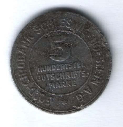 5/100 марки 1923 г. Шлезвиг-Гольштейн, Германия