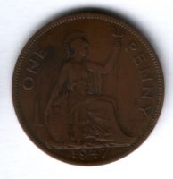 1 пенни 1947 г. Великобритания