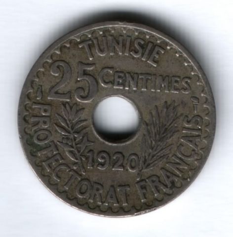 25 сантимов 1920 г. Тунис