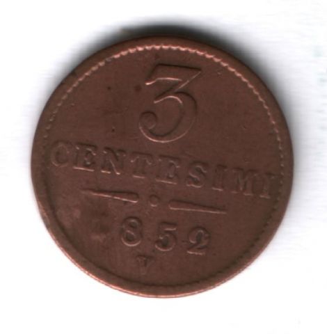 3 чентезимо 1852 г. Ломбардия-Венеция, Австрийская оккупация