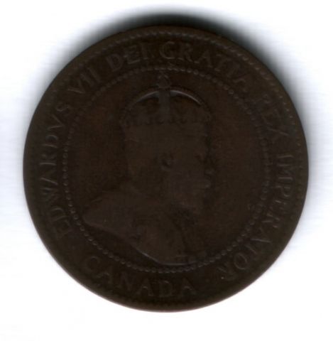 1 цент 1907 г. H Канада, редкий тип