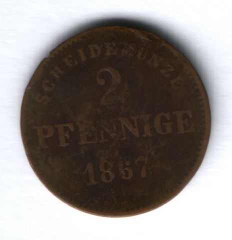 2 пфеннига 1867 г. Саксен-Мейнинген, Саксония