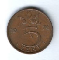 5 центов 1976 г. Нидерланды