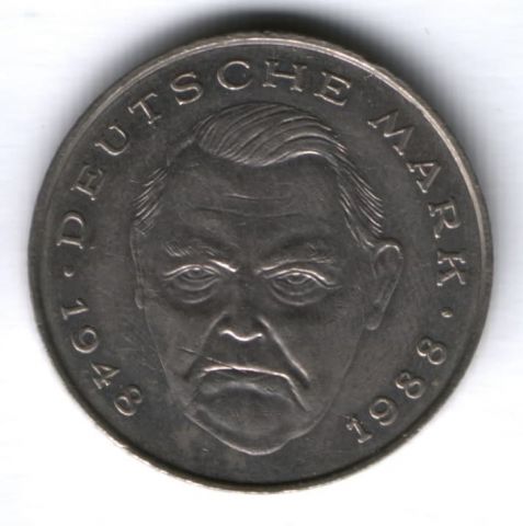 2 марки 1988 г. Германия, Людвиг Эрхард, J