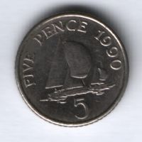 5 пенсов 1990 г. Гернси
