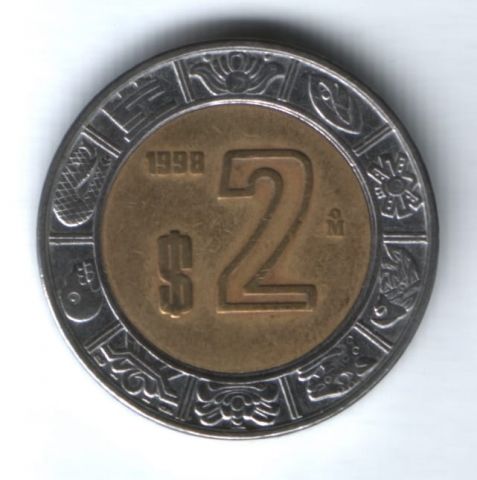 2 песо 1998 г. Мексика