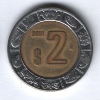 2 песо 2001 г. Мексика