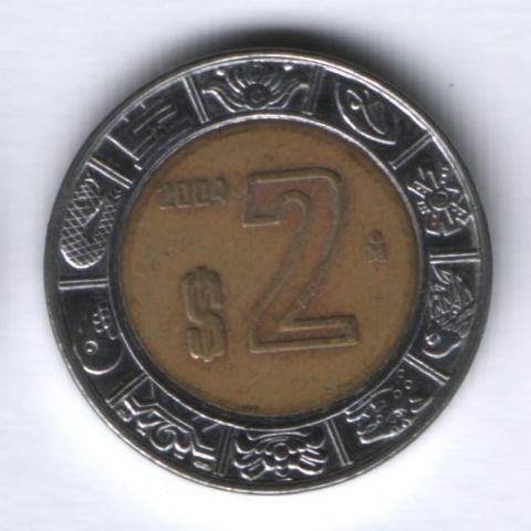 2 песо 2004 г. Мексика