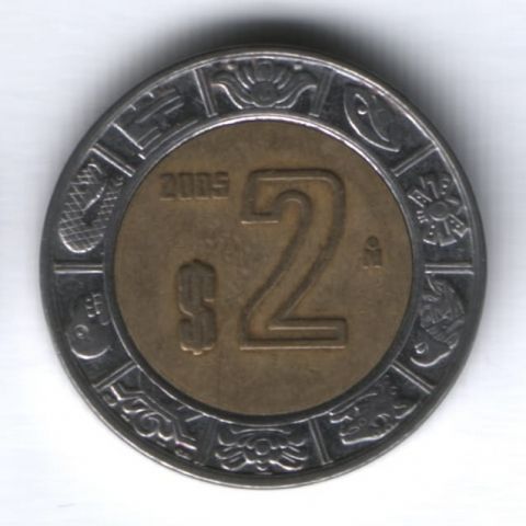 2 песо 2005 г. Мексика