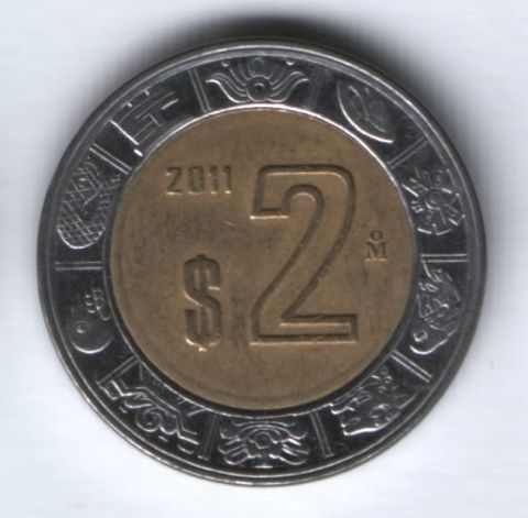2 песо 2011 г. XF Мексика
