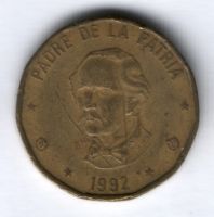 1 песо 1992 г. Доминиканская республика