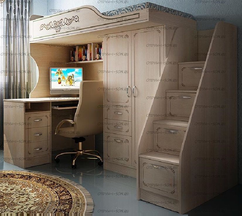 Кровать-чердак Классика 4/1 ФКК (80х190) + лестница-комод