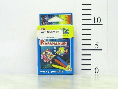 Карандаши восковые, трехгранные 12х90, 12 цветов