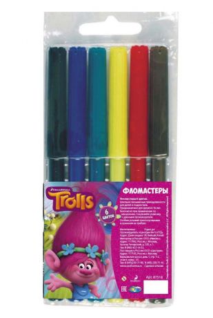 Фломастеры 'Тролли', 6 цветов