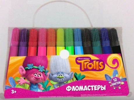 Фломастеры 'Тролли' 12 цветов, в сумочке