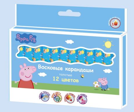 Карандаши восковые толстые  Свинка Пеппа (12 цветов)
