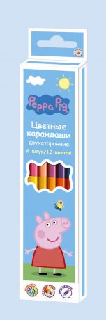 Карандаши двусторонние Свинка Пеппа (6шт/12 цв)