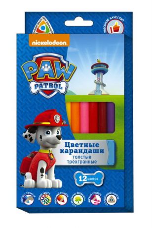Карандаши толстые трехгранные Щенячий патруль (12 цветов)