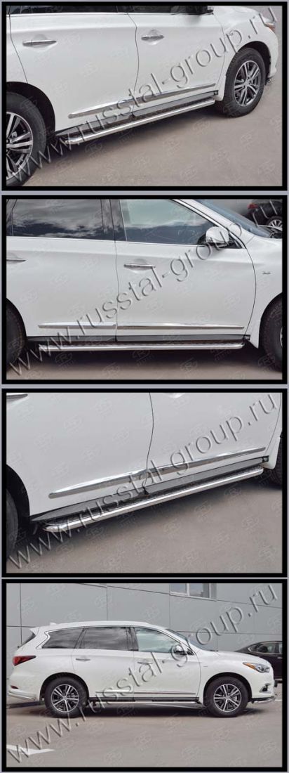 Пороги труба d42 с листом (Лист алюм, проф. нерж) (вариант 1) INFINITI QX60 2016-