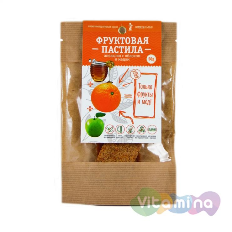 Фруктовая пастила Апельсин с яблоком и мёдом, 50 г