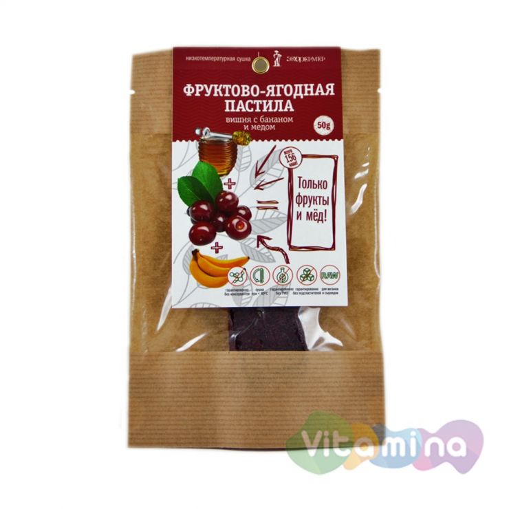 Фруктовая пастила Вишня с бананом и мёдом, 50 г
