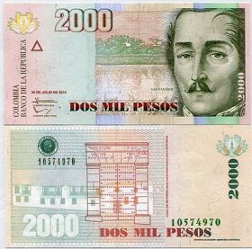 Колумбия 2000 Песо 2014 UNC