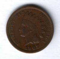 1 цент 1907 г. США, VF+
