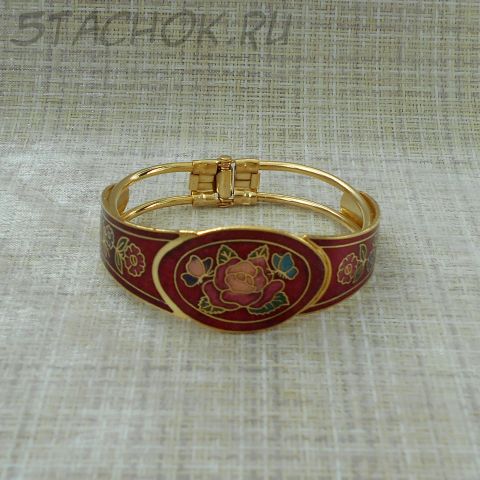 Браслет "Цветы и бабочки на красном" клуазоне (Тайвань/Китай)