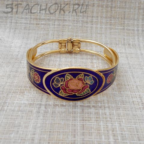 Браслет "Цветы и бабочки на синем" клуазоне (Тайвань/Китай)