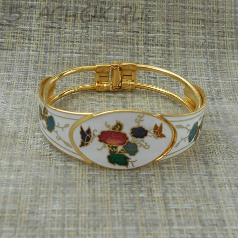 Браслет "Бабочки и цветы на белом" клуазоне (Тайвань/Китай)