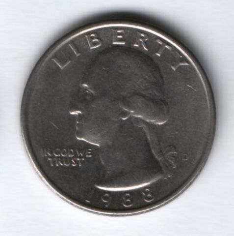 1/4 доллара 1988 г. США, D