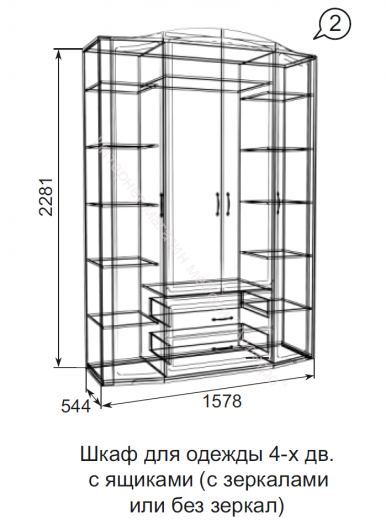 Шкаф "Виктория" 4-х дверный с зеркалом (мод.2) Белый глянец