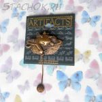 Брошь "Котенок с клубочком" большая цвет бронзы большая