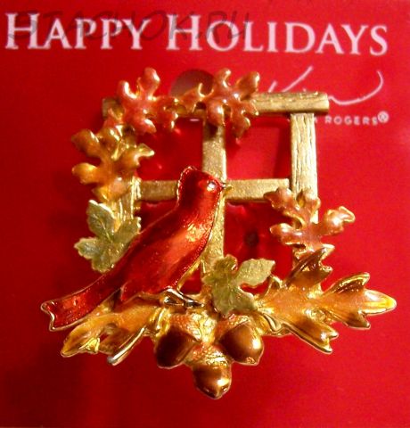 Брошь "Птичка кардинал осенью" (KC США)