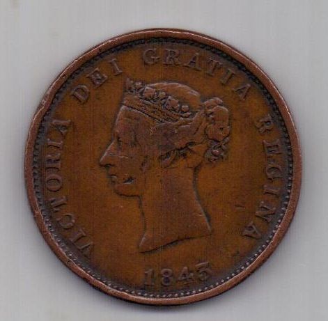 1 пенни 1843 г. Нью Брансуик. Канада. Великобритания