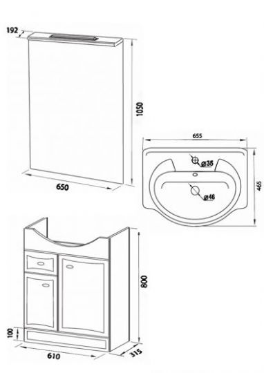 Тумба под раковину Am.Pm Bourgeois 65 (Буржуа) 65х36 см материал МДФ и ДСП схема 3