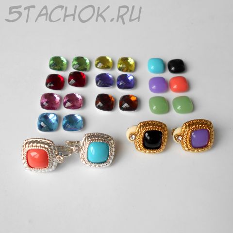 Серьги и клипсы с 12 сменными камушками (Joan Rivers США)