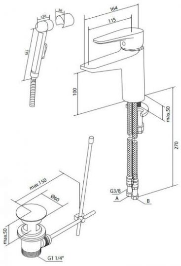 Смеситель с гигиеническим душем Am.Pm Inspire F5004000 схема 2 Смеситель с гигиеническим душем Am.Pm Inspire F5004000 схема 2