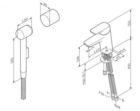 Смеситель с гигиеническим душем Am.Pm Spirit F7003000 схема 2 Смеситель с гигиеническим душем Am.Pm Spirit F7003000 схема 2