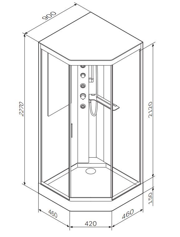 Угловая душевая кабина Am.Pm Gem 90 (Гем) 90х90 схема 2