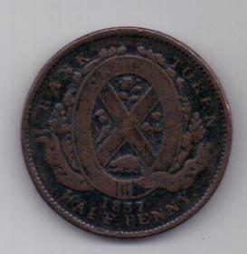 1/2 пенни 1837 г. Канада. Великобритания