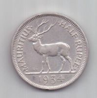 1/2 рупии 1934 г. AUNC Маврикий. Великобритания