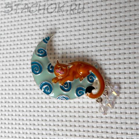 Брошь "Котик на луне" (США)